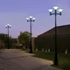 โคมไฟสวนพลังงานแสงอาทิตย์ LED 3 หัวแบบรวมในตัว 15W พร้อมเสา
