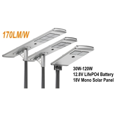 High Lumens ไฟถนนพลังงานแสงอาทิตย์พลังงานแสงอาทิตย์กลางแจ้ง 170lm / w 60W SMD IP65 สำหรับถนน